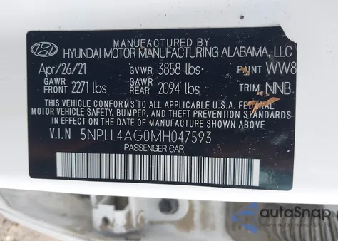 2021 Hyundai Elantra Se z USA, uszkodzony, nr VIN 5NPLL4AG0MH047593